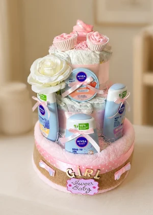 Összes termékünk 27 prémium nivea pelenkatorta kislányoknak 3 emeletes babaajándék